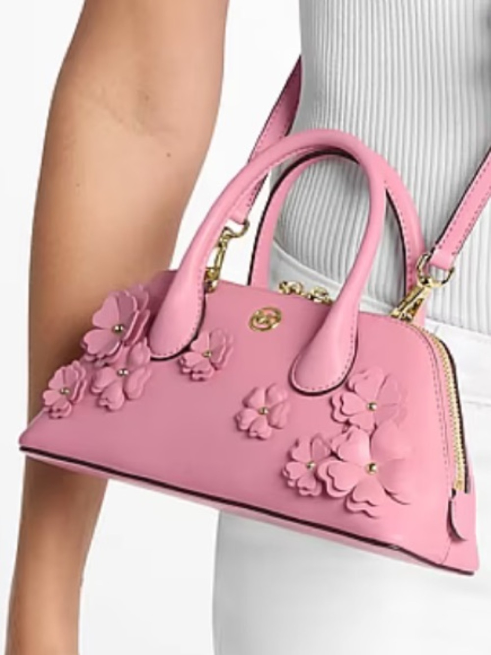 Michael Kors Pink Floral Applique Satchel
